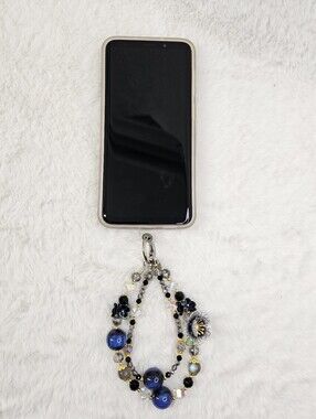 Blue And Black Flower Phone Charm Wristlet